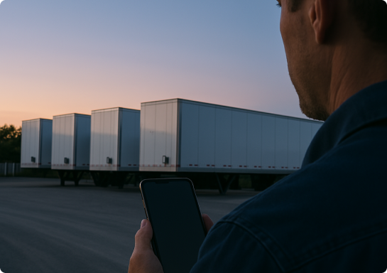 A truck driver standing in a gravel