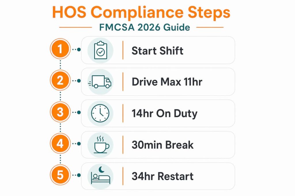 Infographic showing FMCSA HOS compliance steps