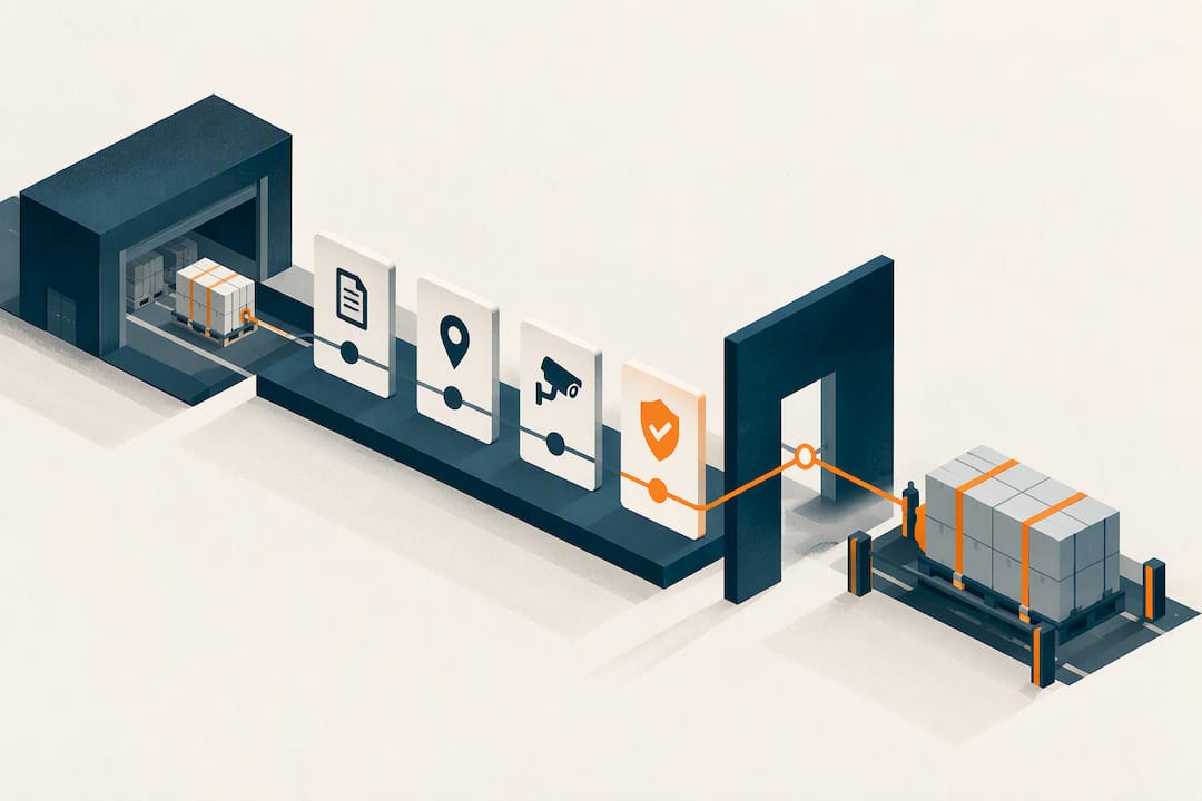 Isometric audit trail and cargo security illustration