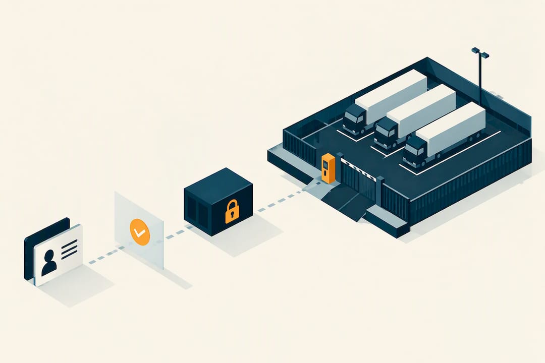 Isometric illustration of secured truck parking